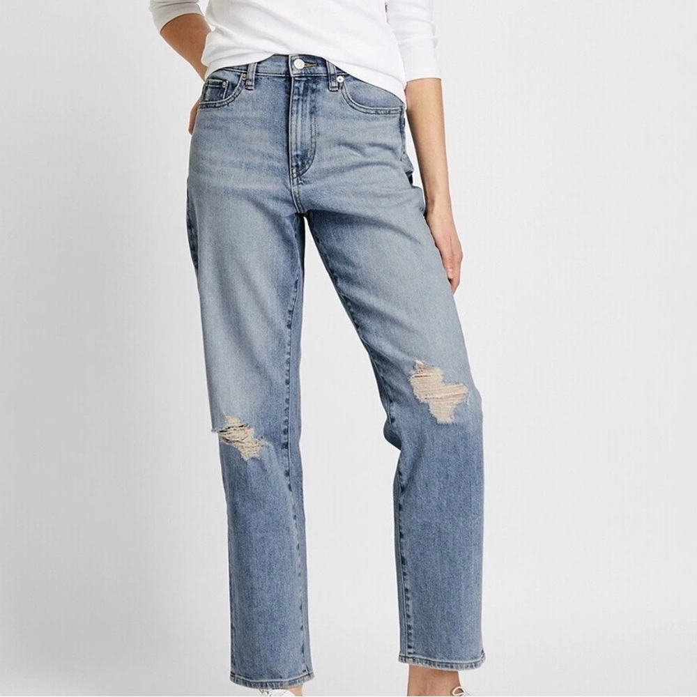 Uniqlo Regular Straight High Rise Women's Distressed Jeans, Size 28